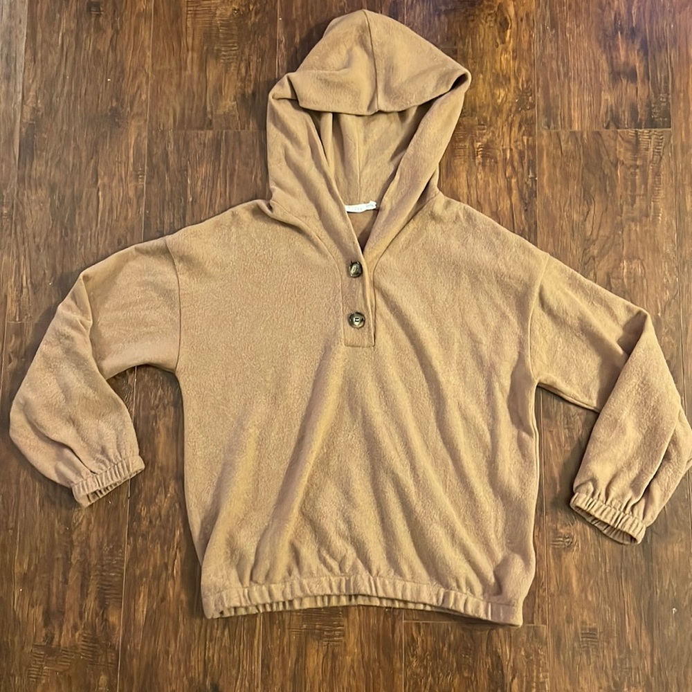 Plush Soft Fall Hoodie Sweater Minimalist Tan Brown Lush Large